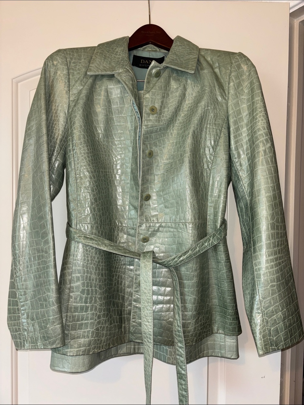 Vintage Dana Buchman Matching Power Skirt Set 100% Lambskin Light Sage